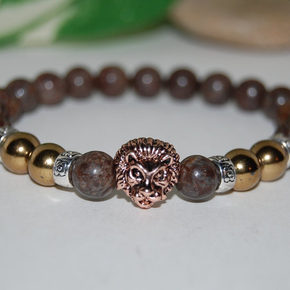 Lion Bracelet,Jasper Bracelet,Brown Stone Bracelet